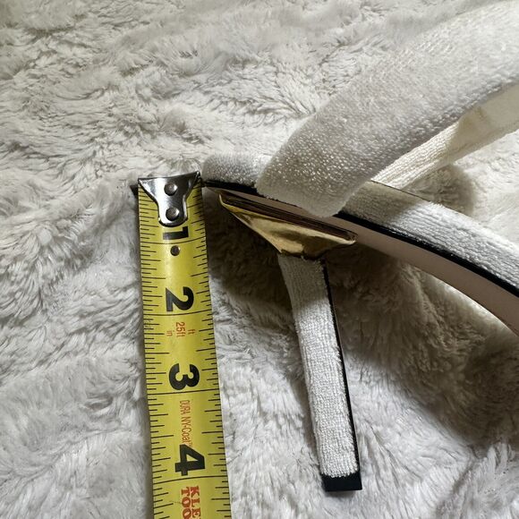 Good American White Terry Heels Size 11 Strappy 4" High Preppy Shoe Neutral Chic - Picture 10 of 11